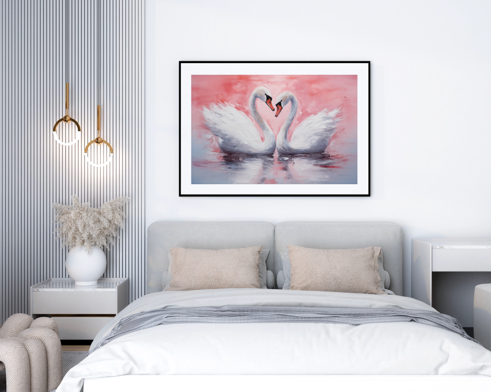 Serene Pair of Swans Reflecting Graceful Togetherness - Vastu Painting for Marital Bliss