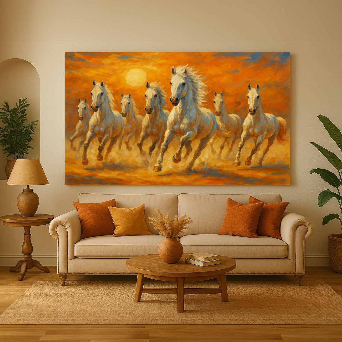 Seven White Horses painting for Growth & Prosperity - Vastu Remedy