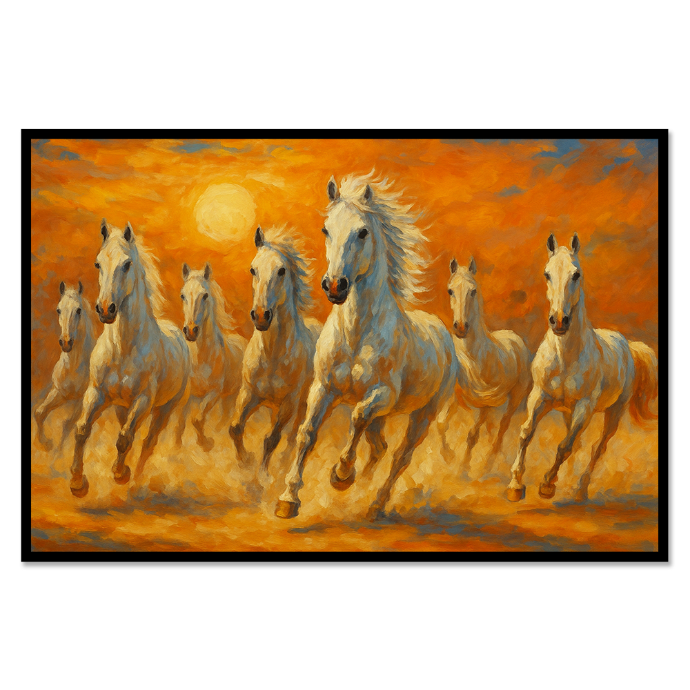 Seven White Horses painting for Growth & Prosperity - Vastu Remedy