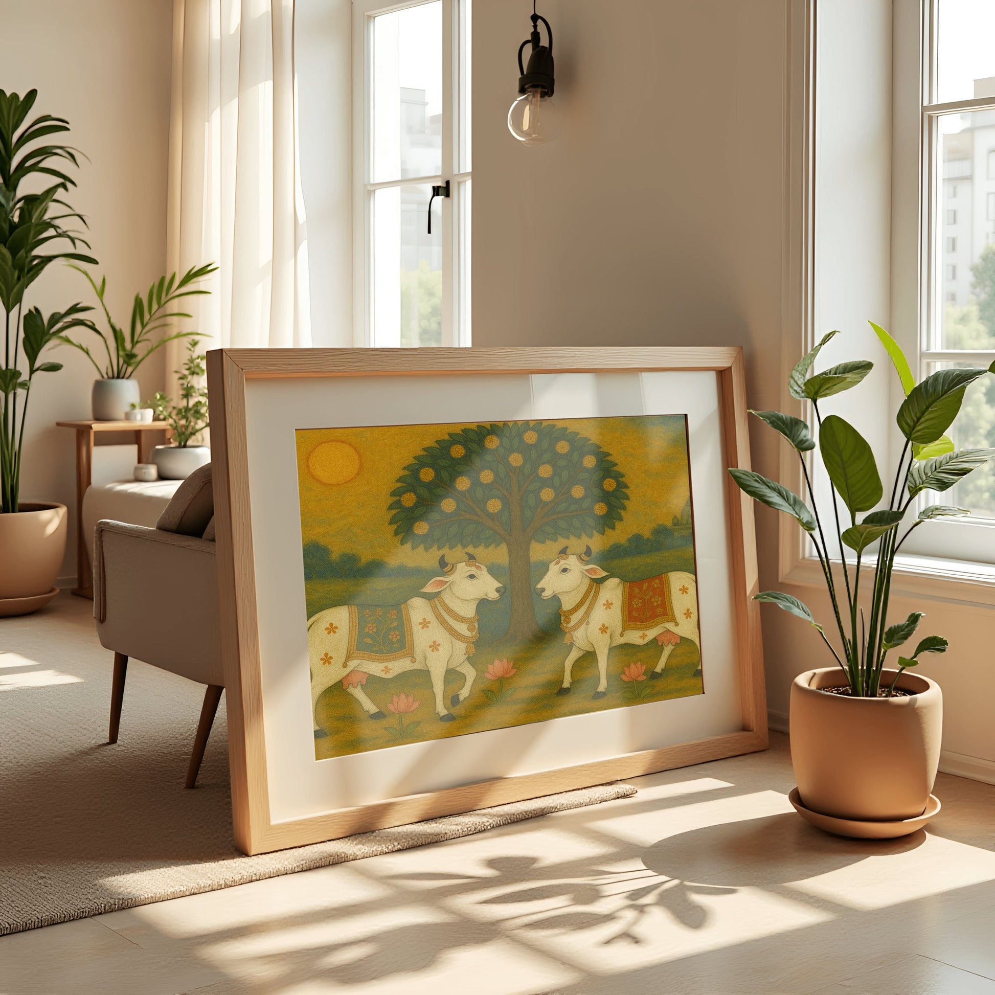 Pichwai Cow Traditional Art Print – Sacred Indian Wall Decor