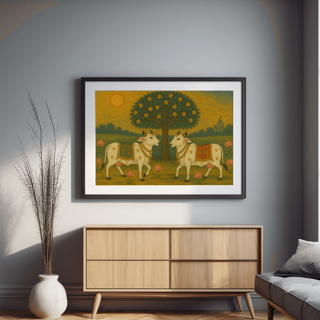 Pichwai Cow Traditional Art Print – Sacred Indian Wall Decor