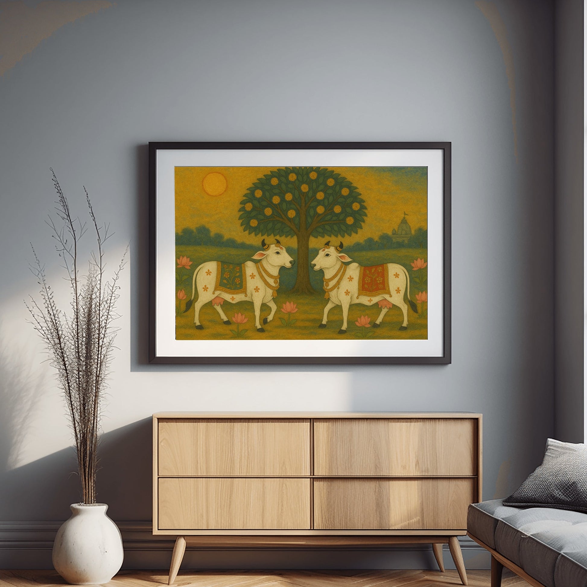 Pichwai Cow Traditional Art Print – Sacred Indian Wall Decor
