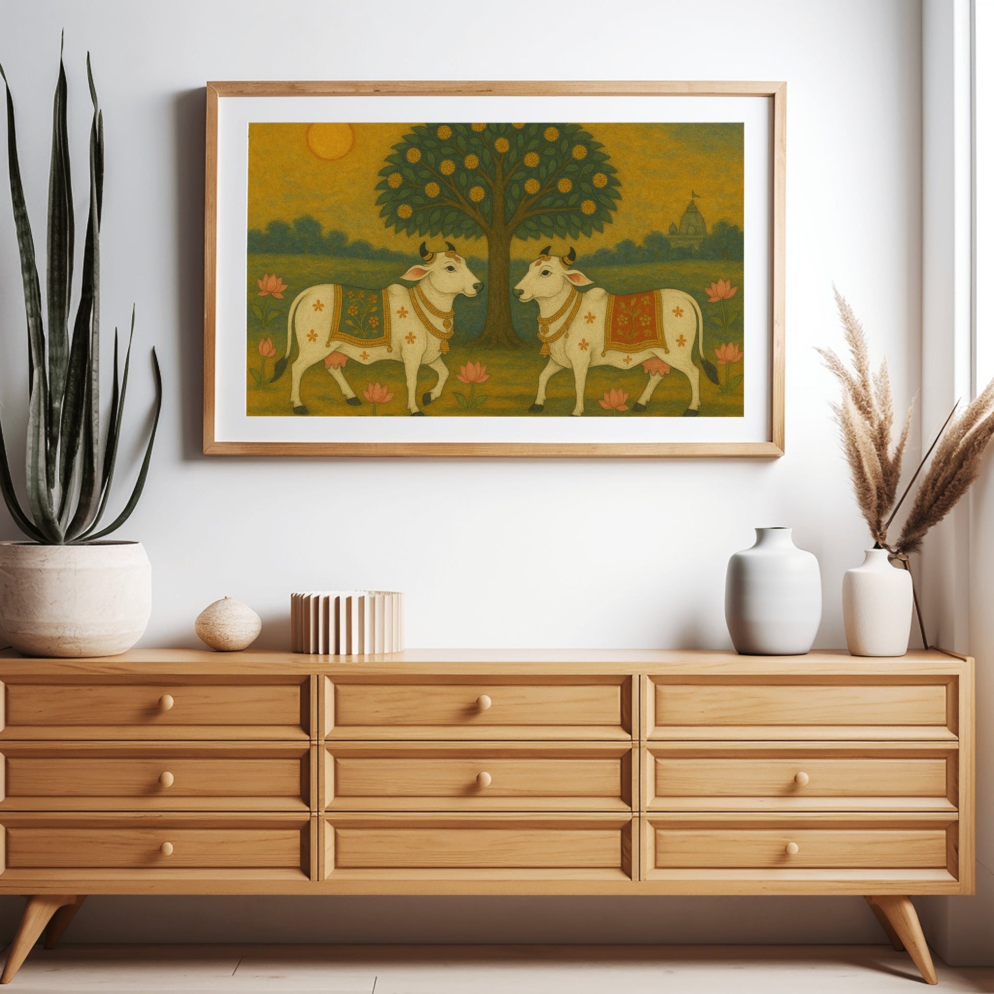 Pichwai Cow Traditional Art Print – Sacred Indian Wall Decor
