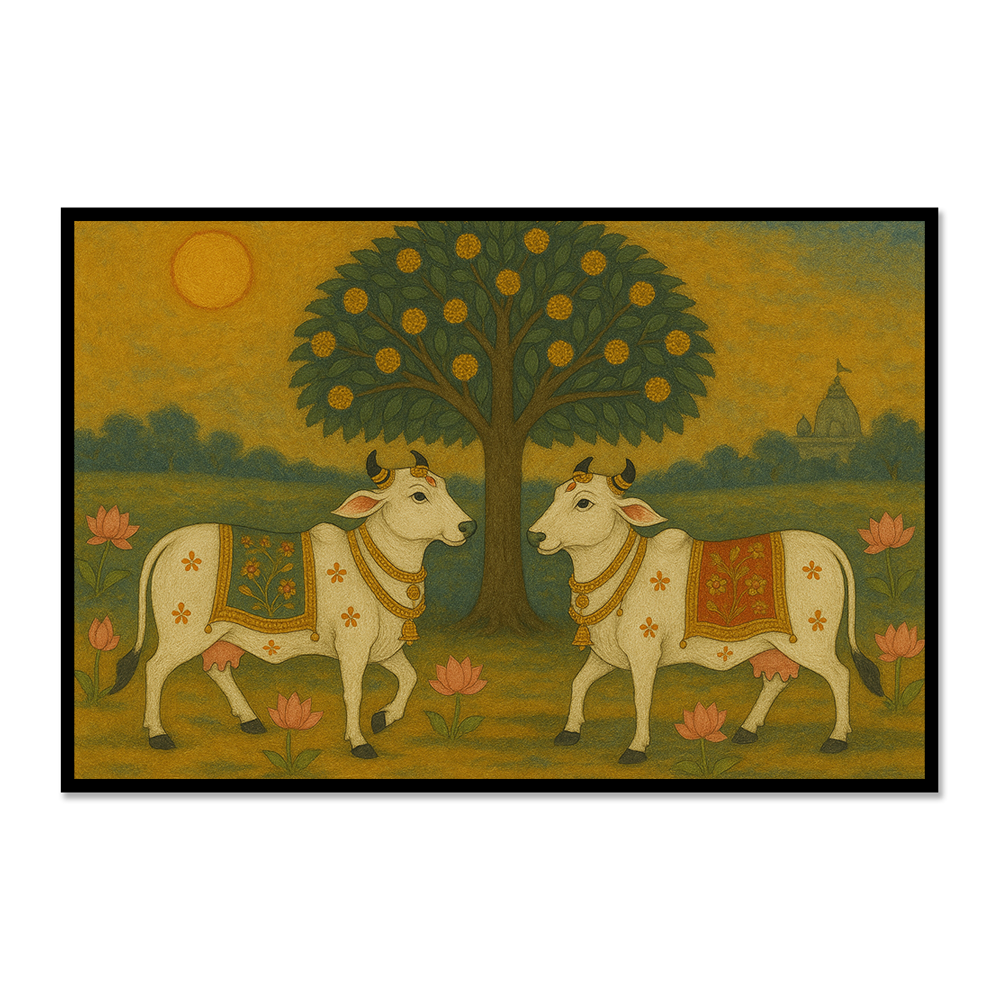 Pichwai Cow Traditional Art Print – Sacred Indian Wall Decor