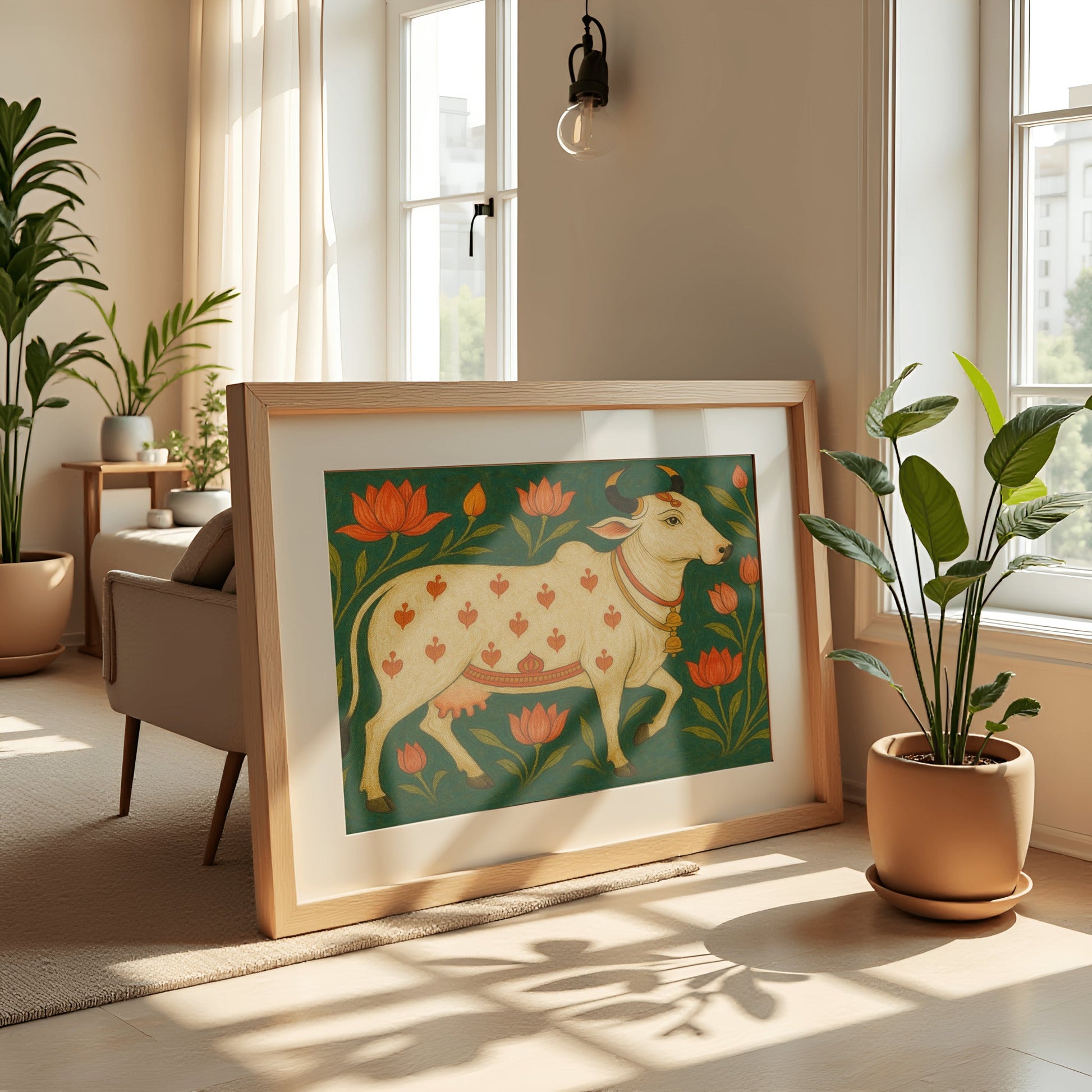 Cow Under Kadamba Tree – Traditional Pichwai Canvas Print