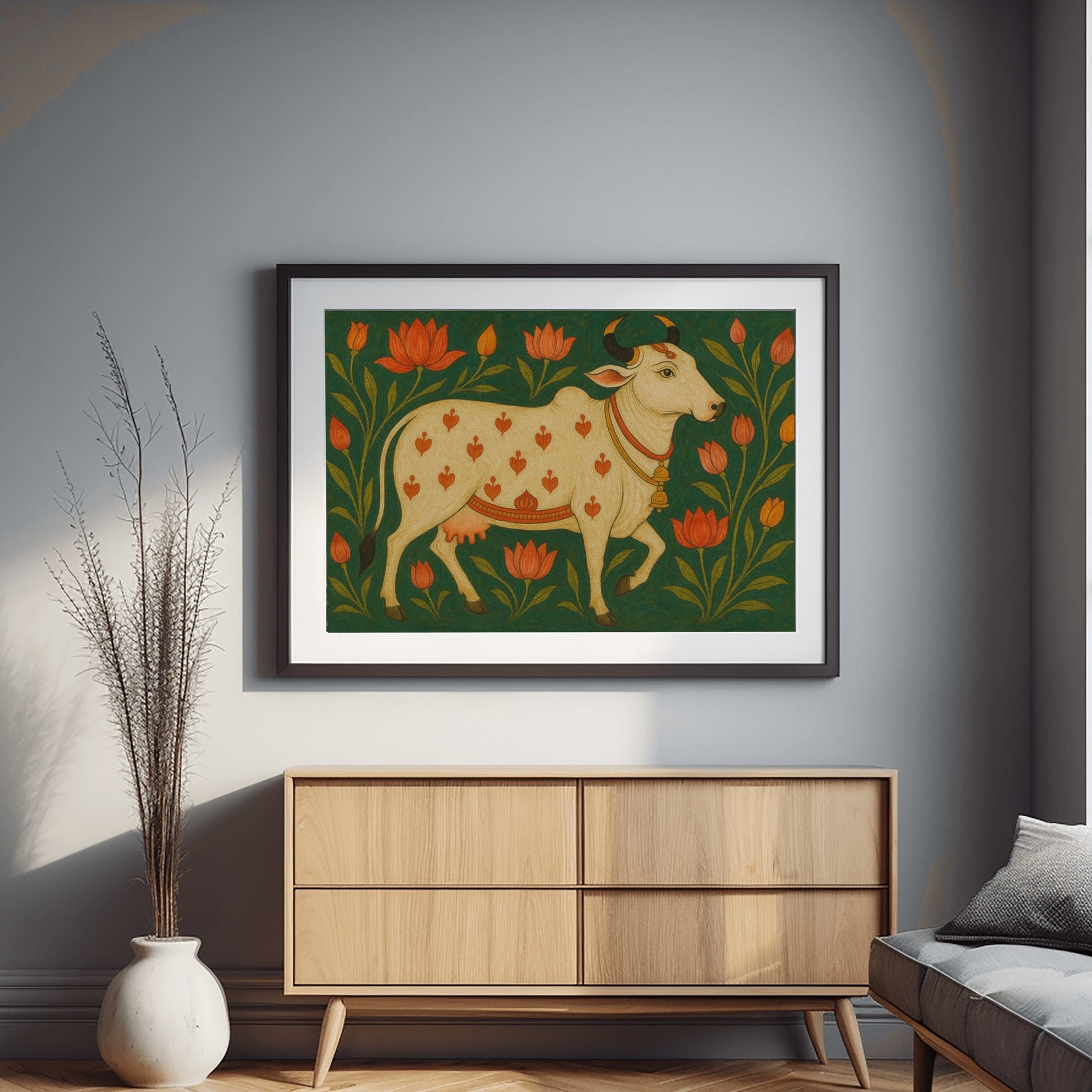 Cow Under Kadamba Tree – Traditional Pichwai Canvas Print
