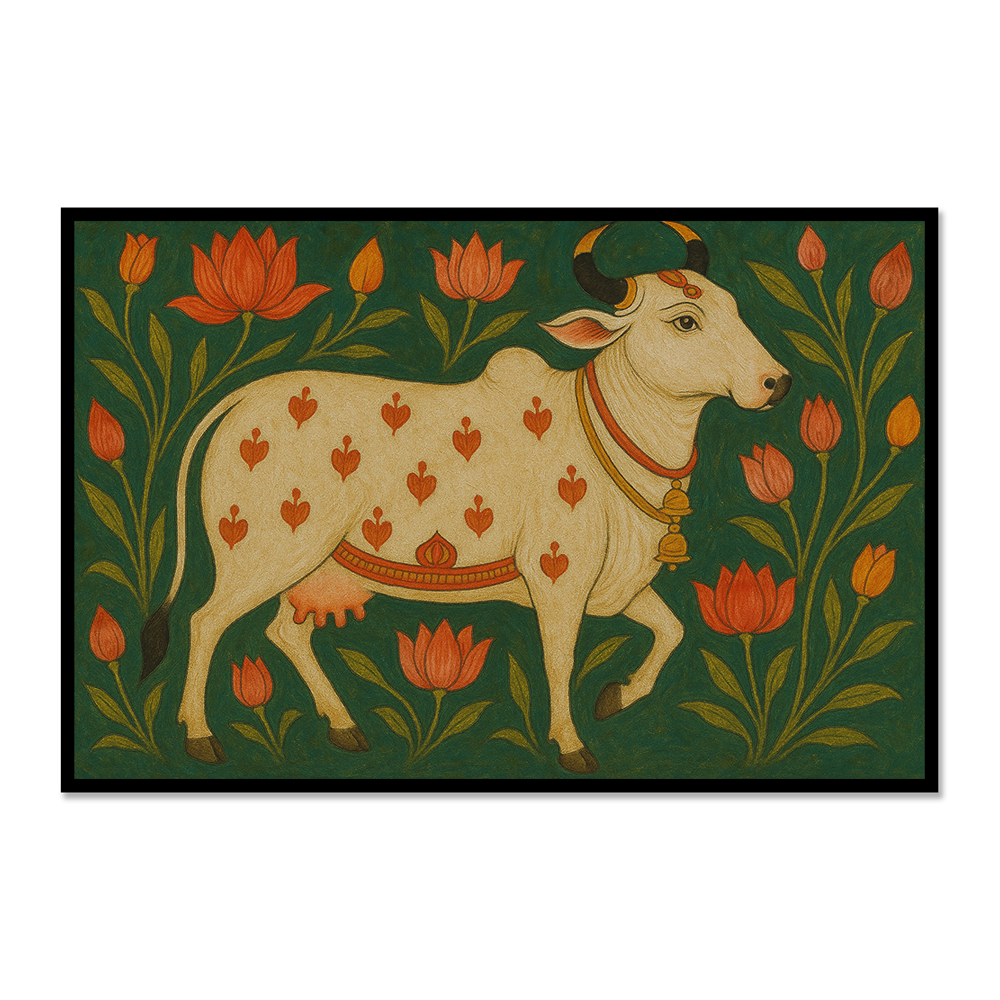 Cow Under Kadamba Tree – Traditional Pichwai Canvas Print