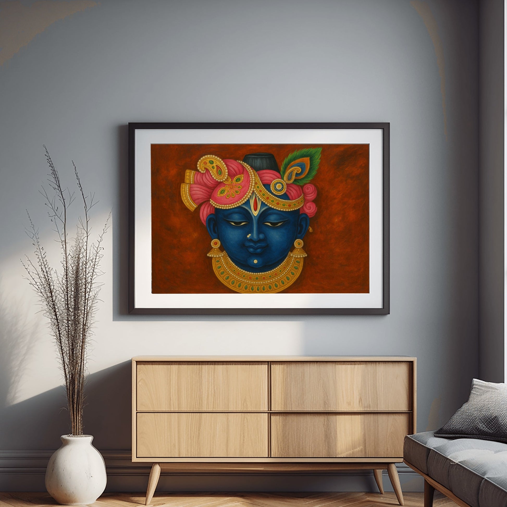 Srinathji Pichwai Art Print – Landscape with Divine Aura