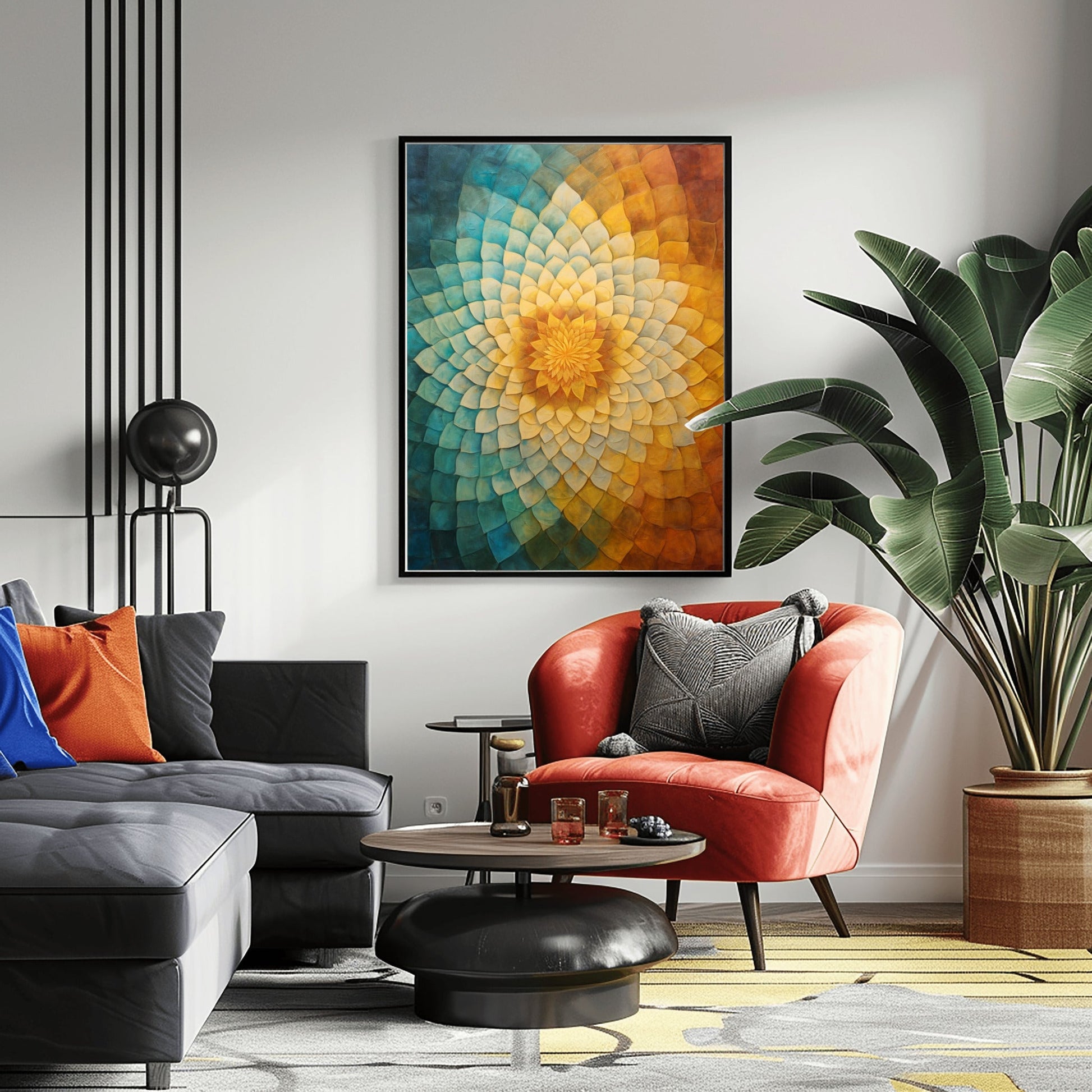Radiant Mandala Oil Painting – Sacred Geometry Wall Art