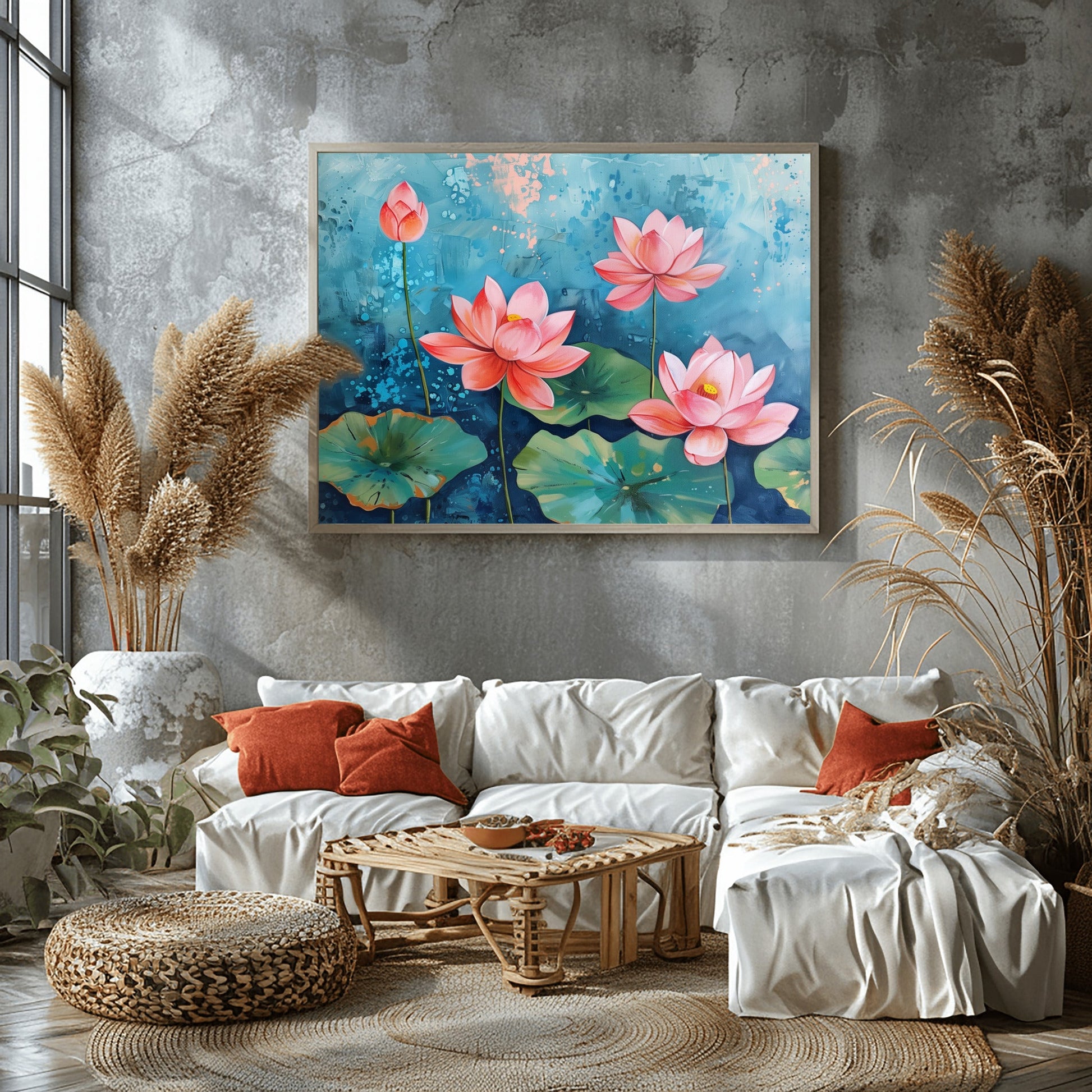 Golden Lotus Mandala Oil Painting – Vaastu Inspired Art