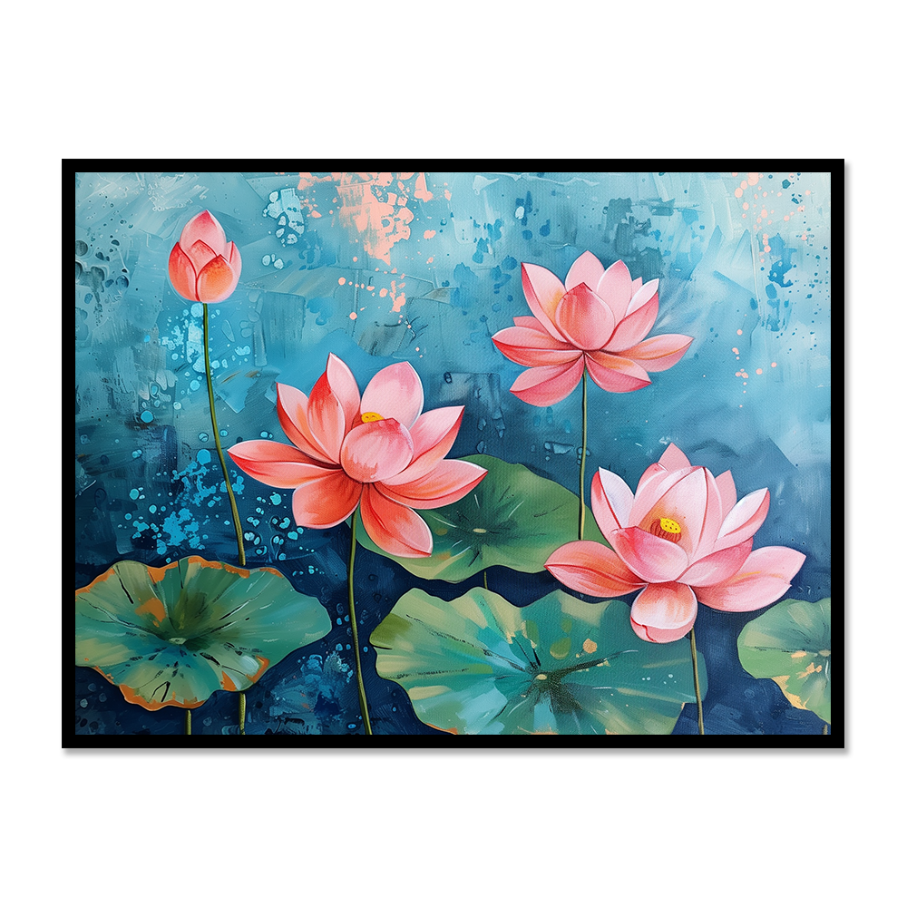 Golden Lotus Mandala Oil Painting – Vaastu Inspired Art