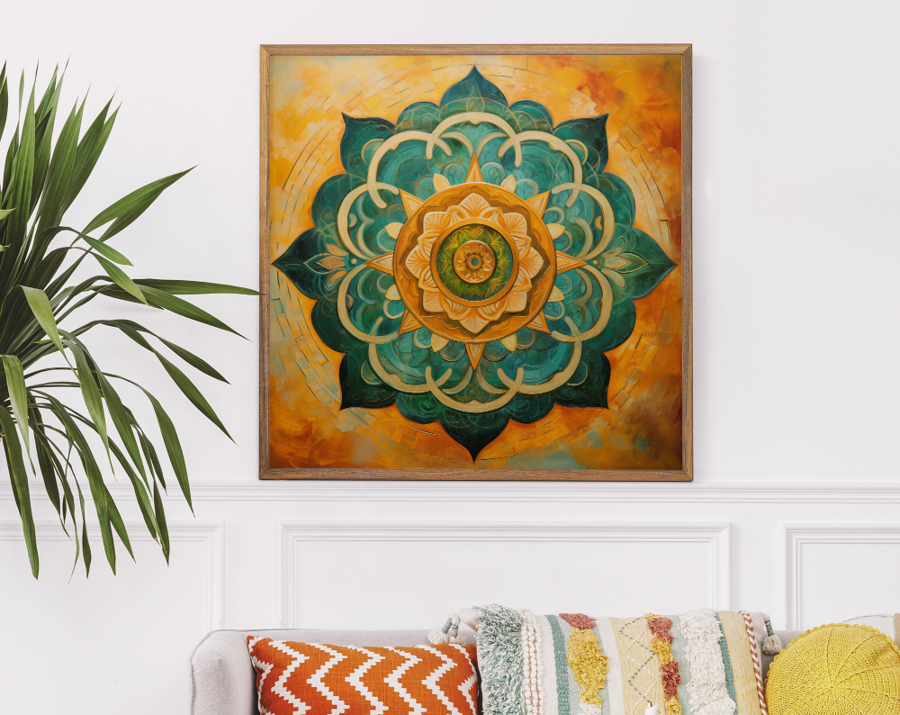 Teal Harmony Mandala – Spiritual Oil Painting