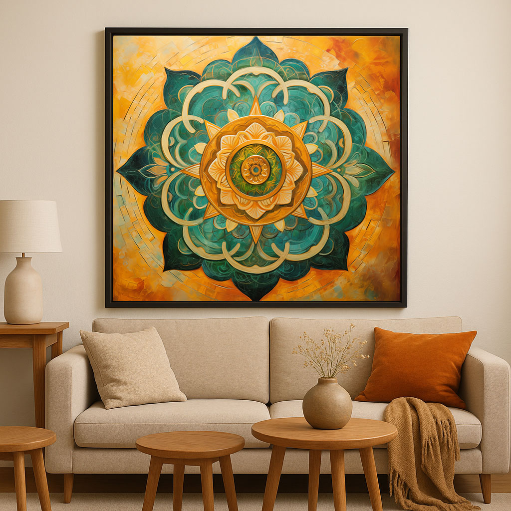 Teal Harmony Mandala – Spiritual Oil Painting