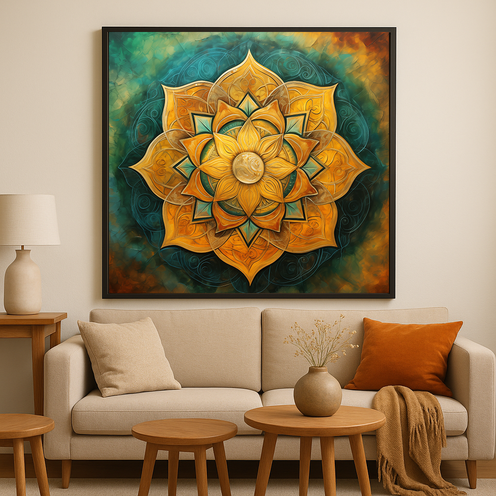 Celestial Teal Mandala – Contemporary Spiritual Wall Decor