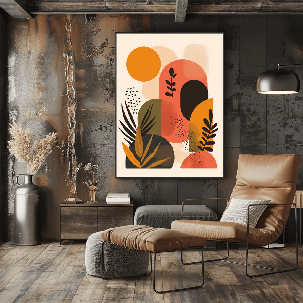 Bohemian Pastel Leaves and Shapes Art - PrintKloud